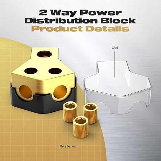 Distribution Block Car Audio, 2 Way Power Distribution Block 0/2/4 Gauge in 4/8/10 Gauge Out Amp Power Distribution Block Car Audio Splitter for Vehicles Boats
