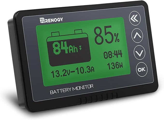 Renogy 500A Battery Monitor with Shunt, High and Low Voltage Programmable Alarm, Range 10V-120V up to 500A, 20ft Shielded Cable, Compatible 12V Lithium Sealed, Gel, Flooded Batteries,Black