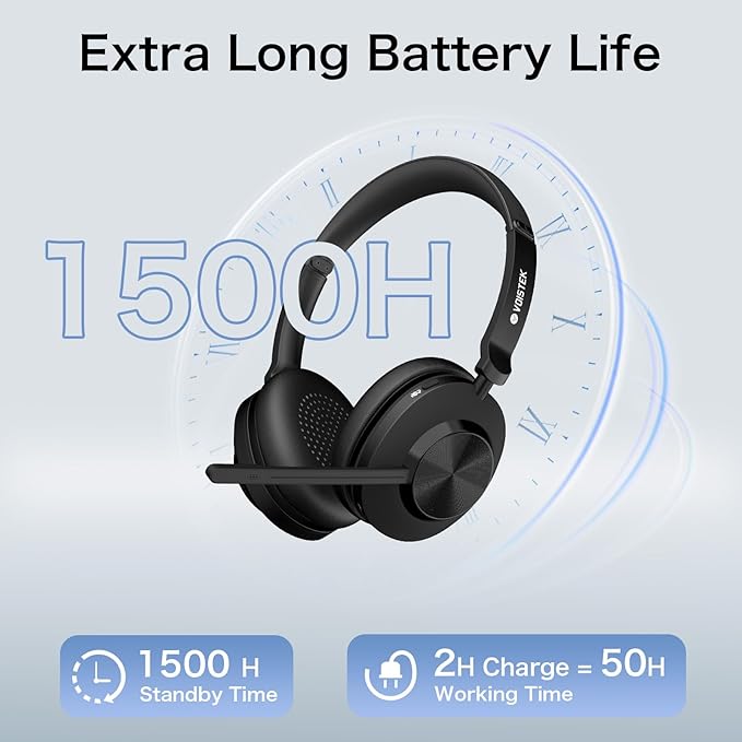 Wireless Headset with Mic, Wireless Work Headset with Mic Noise Cancelling & Mute Button (with Bluetooth V5.3, USB Dongle) for PC Computer Laptop Cell Phones Remote Work Home Office Call Center Zoom