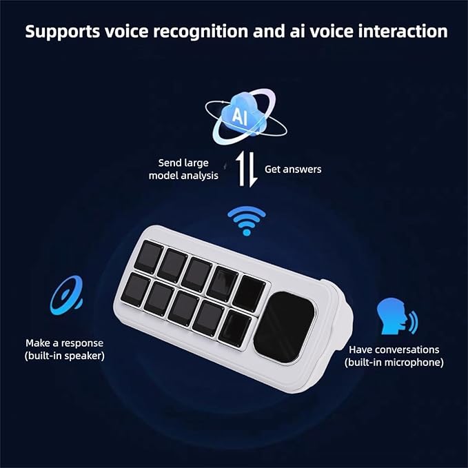Yunseity AI Voice Control Panel, 10 LCD Mechanical Buttons with 2.01 Inch Auxiliary Screen, Support for Wins for OS X with Dynamic Theme Editor, for Smart Home Automation (Black)
