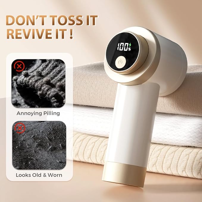Rechargeable Fabric Shaver for Clothing with Smart LED Display, 2026 New 2 in 1 Suction and Shave Technology Clothes Shaver, Lint Shavers with 3 Speeds for Clothes, Couch, Furniture (A)