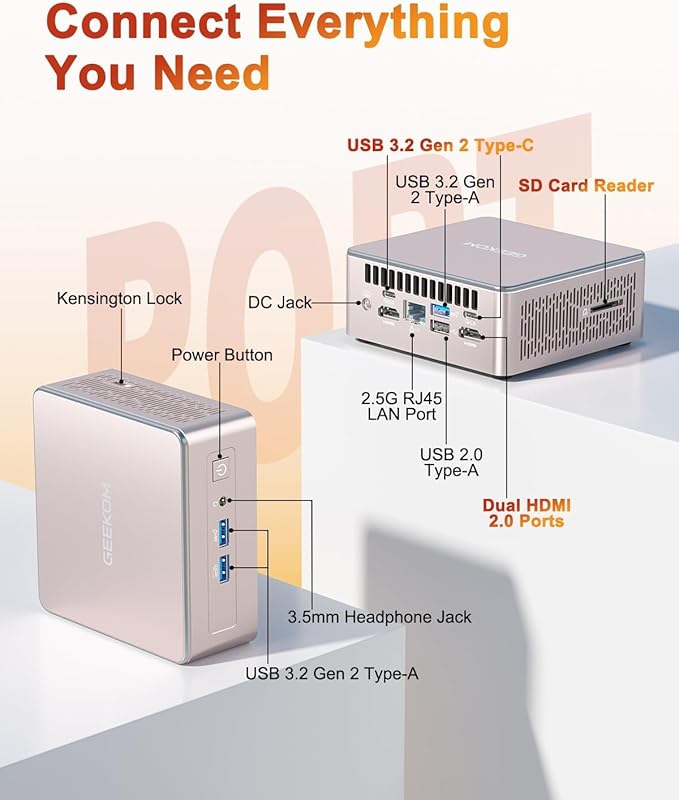 GEEKOM A5 2026 Mini PC with AMD Ryzen 5 7430U, 3-Year Coverage, 16GB RAM(Upgradable, Not LPDDR)&1TB M.2 NVMe SSD, Windows 11 Pro Desktop Computer Support 8K/Wi-Fi 6/BT 5.2/USB 3.2/SD Slot/6x USB