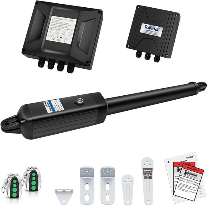 TOPENS A8131 Single Swing Gate Opener Heavy Duty Automatic Gate Motor for Single Swing Gates Up to 18ft, Electric Driveway Gate Operator AC Powered with Remote Control Kit Solar Compatible