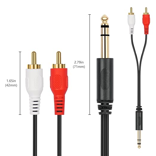 SiYear Gold-Plated 6.35mm 1/4 inch Male TRS Stereo Plug to 2 RCA Phono Male Audio Y Splitter Cable,Connector Wire Cord Plug (1.5M)