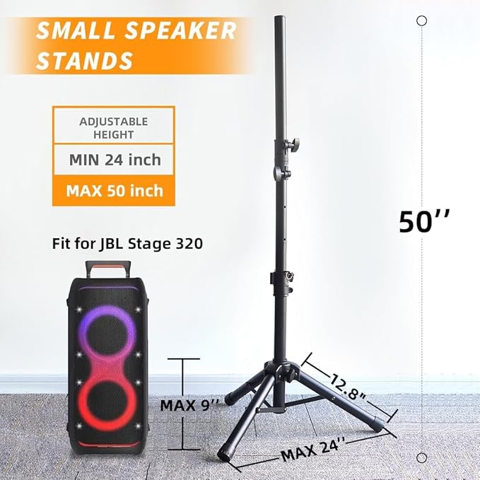 Small Speaker Stands, Lightweight 35mm Compatible Insert, Adjustable Height from 24-50 Inch Speaker Tripod Stand Support 55 LB with Storage Bag