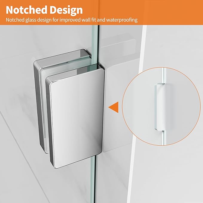 Shower Glass Panel, 34" W x 78.75" H Fixed Shower Screen Panel with 3/8"(10mm) SGCC Ultra Clear Tempered Glass, Frameless Walk in Shower Door with Easy‑Clean Coating (Chrome, 34" W x 78.75" H)