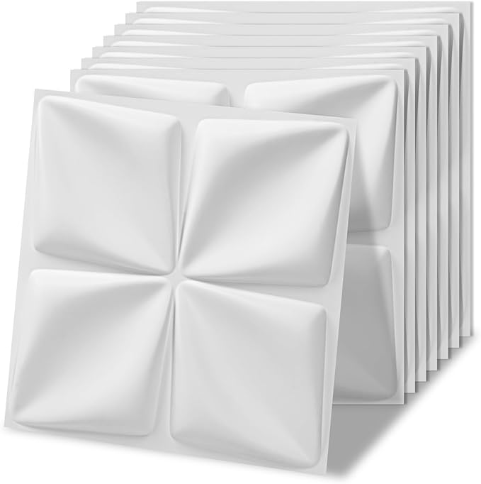 Art3d 20 Pack Decorative 3D Wall Panels, 19 Sq.Feet PVC Interior Wall Décor, 11.8"x11.8", White