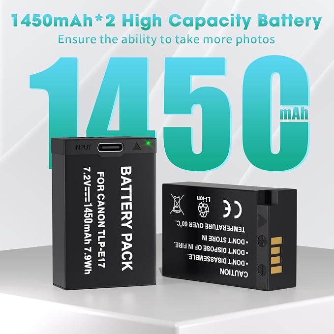 LP LP-E17 Battery 2-Pack 1450mah USB-C Charging Port Battery - Image 2