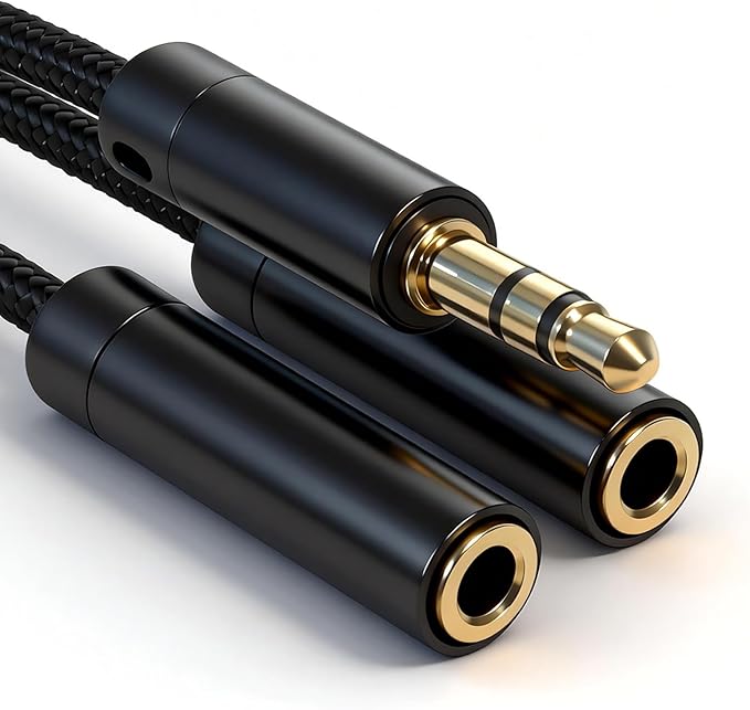 Tavirela Headphone Splitter, Upgraded Nylon Braided 3.5mm Audio Stereo Y Aux Splitter, Dual Headphone Jack Adapter 1 Male to 2 Female for Sharing Music, Compatible with Phone, Switch, PC, Tablet