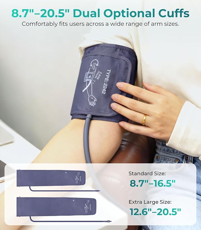 YONLO Blood Pressure Monitor, Automatic Upper Arm Blood Pressure Monitors for Home Use, 2 Blood Pressure Machine Cuff(9-17in & 13-21in) with Large LED Backlit Display, 3x199 Reading Memory Users Green