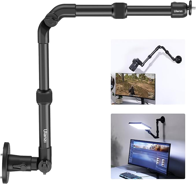ULANZI ZJ04 Magic Arm Camera Wall Mount Overhead Mount, 70cm/27.6inch Aluminum Adjustable Articulating Arm w 1/4" Ball Head for Cameras DSLR Lights Mount for Live Streaming/Photo Video Shooting