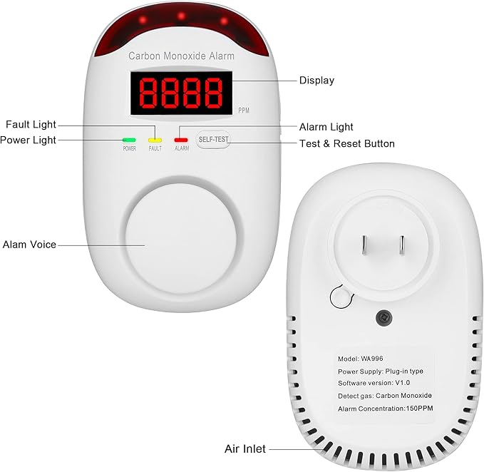 Carbon Monoxide Detector Insertion, Vzmcov CO Detector, LED Display Screen Voice Alarm, Suitable for Home Kitchen, Office, Hotel Garage, Living Room, Bedroom -1 Package (co, 3 of Them)