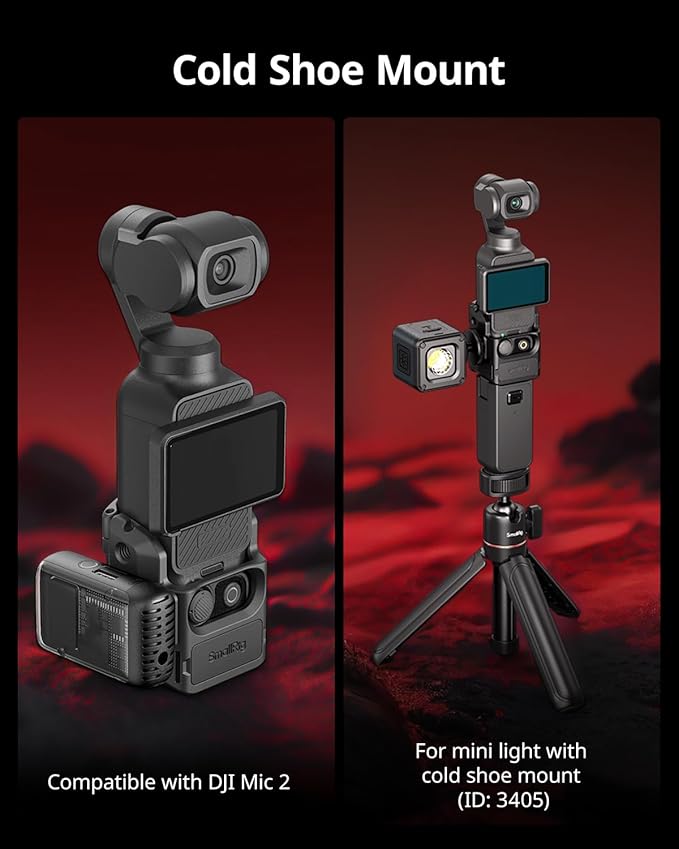 SMALLRIG Expansion Adapter Accessorie for DJI Osmo Pocket 3, Aluminium Protective Cage, 52g Lightweight Mount for Pocket 3, with Cold Shoe Mount, 1/4"-20 Threaded Toles and Claw Ports