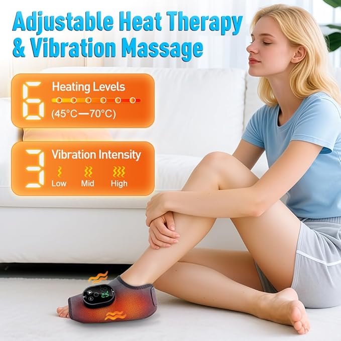 Foot and Ankle Massager for Pain Relief, Ankle Heating Pad Foot Renew Triple Method Massager Rechargeable Cordless Design with 6 Heating 3 Massage Modes & Timer