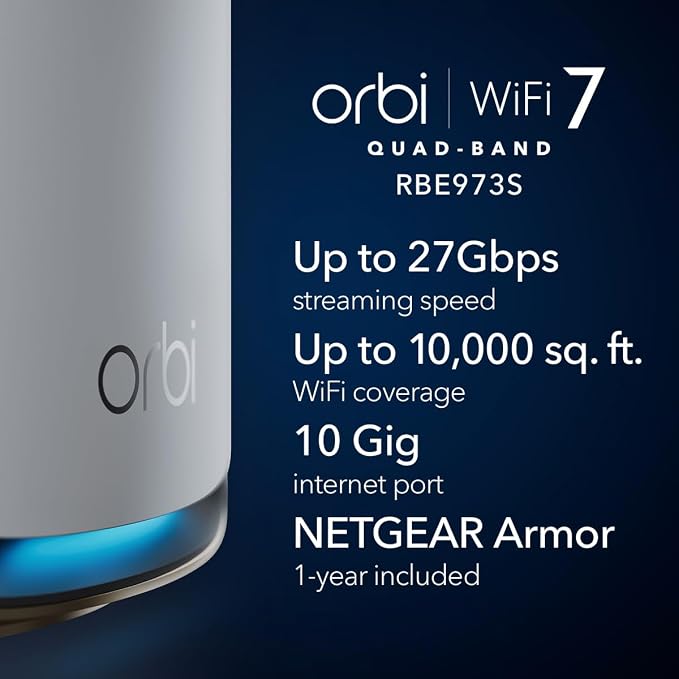 NETGEAR Orbi 970 Series Quad-Band WiFi 7 Mesh Network System, Router + 2 - Image 2
