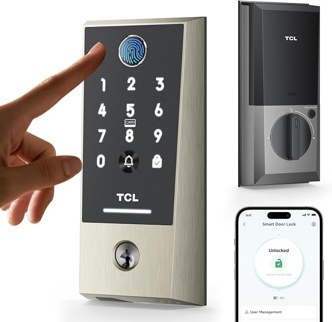 TCL Smart Lock D2 Plus, Keyless Entry Fingerprint Door Lock, Touchscreen Keypad by TCL