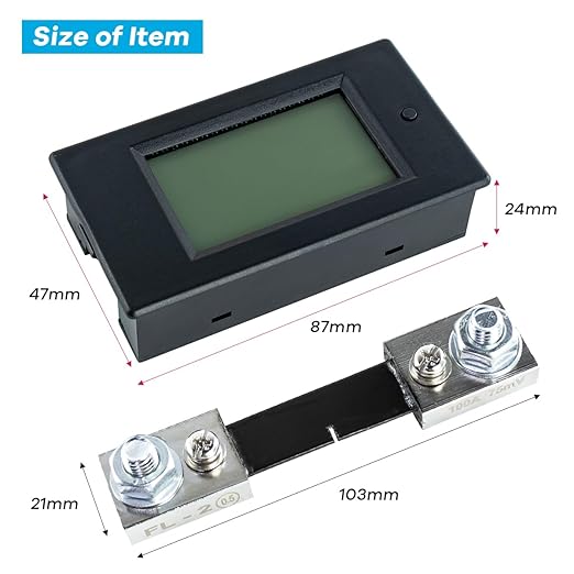 Hosyond DC 6.5-100V 0-100A LCD Display Digital Power Monitoring Meter Voltage Current Power Energy Meter Ammeter Voltmeter Multimeter with 100A Current Shunt