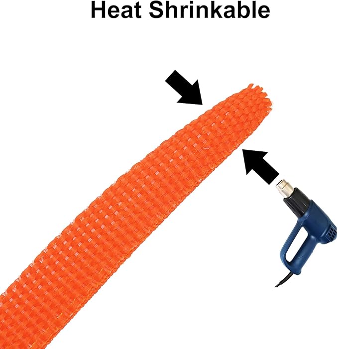 MECCANIXITY Braided Cable Sleeves Heat Shrinkable Fabric Sleeving, 1 1/4" 16ft Orange 2:1 Ratio Heat Shrinkable Cord Protector for Harness Cable, Network Cable Protection, Cable Management