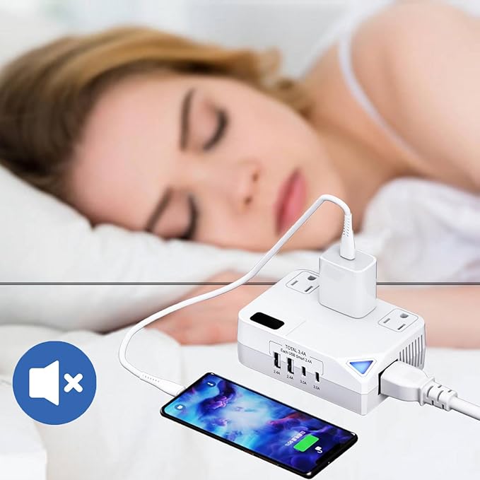 250W Conversion Plug, International Travel Converter with 2 USB and 2 USB-C Ports, lowering 220V to 110V for 100V-240V Areas and Different Countries Plugs Using US Electrical Devices