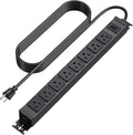 HHSOET Metal 360° Rotating Mountable Power Strip, 8 Outlet Gaming Table Mounted Long Power Strip, Heavy Duty Wall Mount Surge Protector with Switch, 15A 125V 1875W, 6ft Power Cord.(Black)