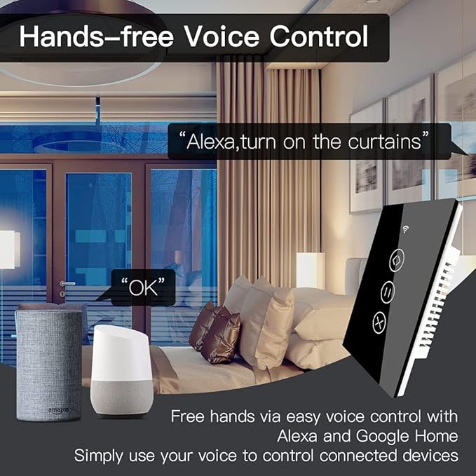 MOES WiFi Smart Curtain Switch Motorized Roller Blinds Shutter Switch,Smart Life/Tuya APP Remote Control,Compatible with Alexa Echo and Google Home,Black