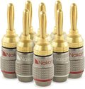 Nakamichi FanLock Excel Series 24k Gold Plated Banana Plugs 10 AWG - 18 AWG Gauge Size 4mm for Speakers Amplifier Hi-Fi Stereo Home Theatre Radio Audio Wire Cable Quick Connector, 8 Pcs (4-Pairs)