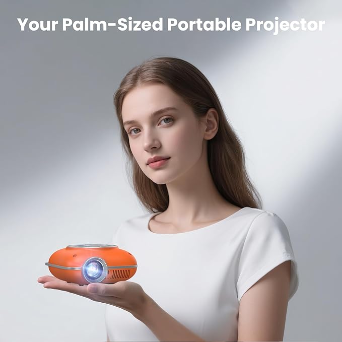 HOMPOW Mini Projector with Two -Way Bluetooth, Portable Projector for Home Theater Use, Support 1080P for Outdoor Projector/Movie Projector Compatible with HDMI, USB, Laptop, TV Stick (Orange)