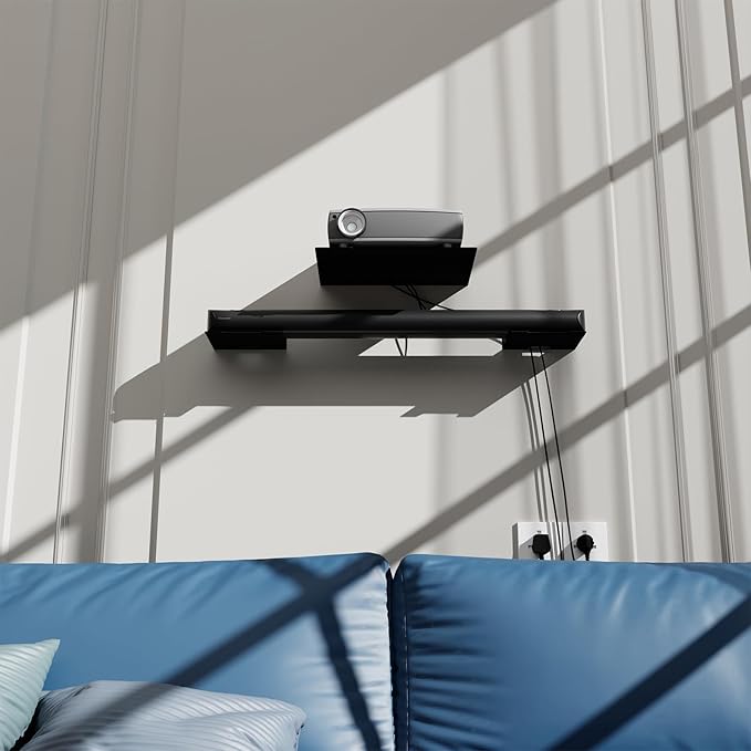 PzewMo Floating Metal Wall Mount Shelf,Shelf for Projector,TV Cable Box,Router,Speaker,Sound Bar,Camera,Gaming,Decor Display (1, Large)