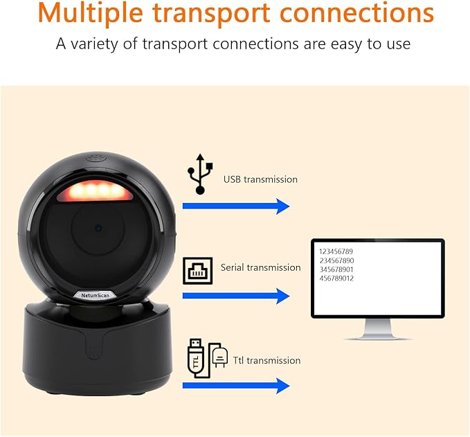 NetumScan Automatic Omnidirectional Desktop Barcode Scanner, Hands Free USB Wireless Bluetooth QR Barcode Reader, 1D 2D Bar Code Image Sensing for Warehouse, Supermarket, Retail Store Pos System-A6