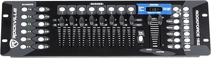 Rockville ROCKFORCE 192-Channel DMX Lighting Controller, Sound-Activated, Programmable Scenes, LED Display, for DJs and Live Events