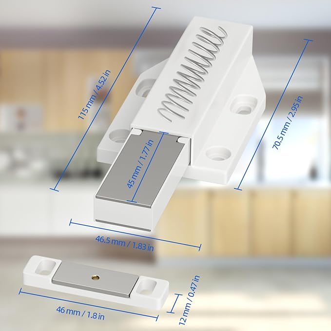 Magnetic Push Latch Heavy Duty Jiayi Push to Open Cabinet Hardware Magnetic Touch Latches for Large Door Push Release Latches Kitchen Drawer Push Catch Press Out Latch (White, 2 Pack)