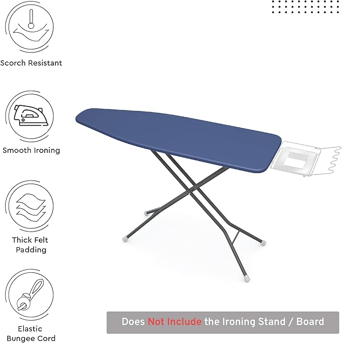 Encasa XO Ironing Board Cover and Pad 42"x14" - 4mm Felt Medium Iron Board Cover with Padding - Heat Resistant, Stain-Safe Dye, Non Slip Elastic Bungee Cord Tightening Iron Table Cover Cobalt