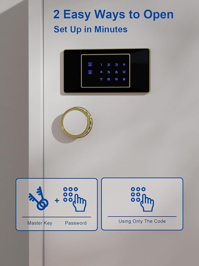TIGERKING 17.6 Cu Ft Extra Large Home Security Safe – Touchscreen Lock, Heavy-Duty Steel Construction, Internal Compartment, Jewelry & Luxury Items, Ideal for Home or Office (White, Modern Design)