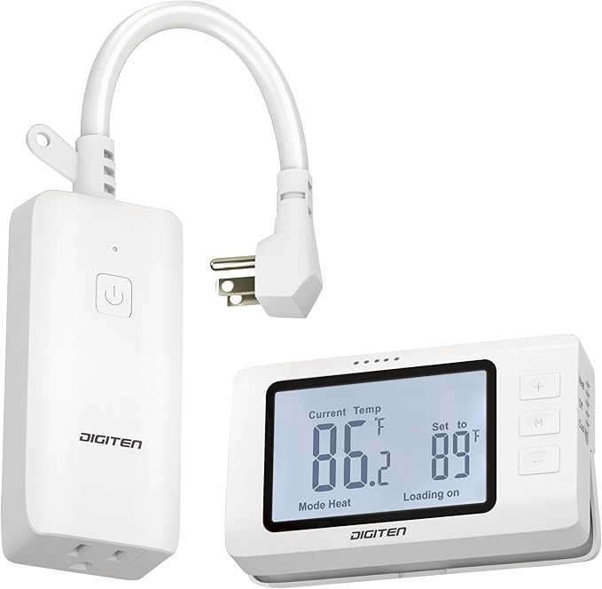 DIGITEN Wireless Thermostat Outlet Temperature Controlled Outlet with Power Cord for Heating and Cooling, Remote Control Plug in Thermostat 1800w for Space Heater, Fan, AC