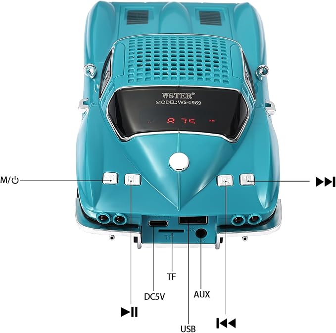 WSTER Retro American Style car Bluetooth Speaker, Portable Wireless Outdoor Speaker, TWS Stereo, Support USB/TF/AUX, Party Bluetooth Speaker with Microphone,Classic car Gifts for Men(Green)