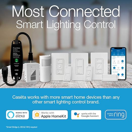 Lutron Caseta Original Smart Light Switch (Lutron Smart Hub Required), for Home, LED Lights, and Fans, 6 Amp, Single-Pole/3-Way, Neutral Required, PD-6ANS-LA, Almond
