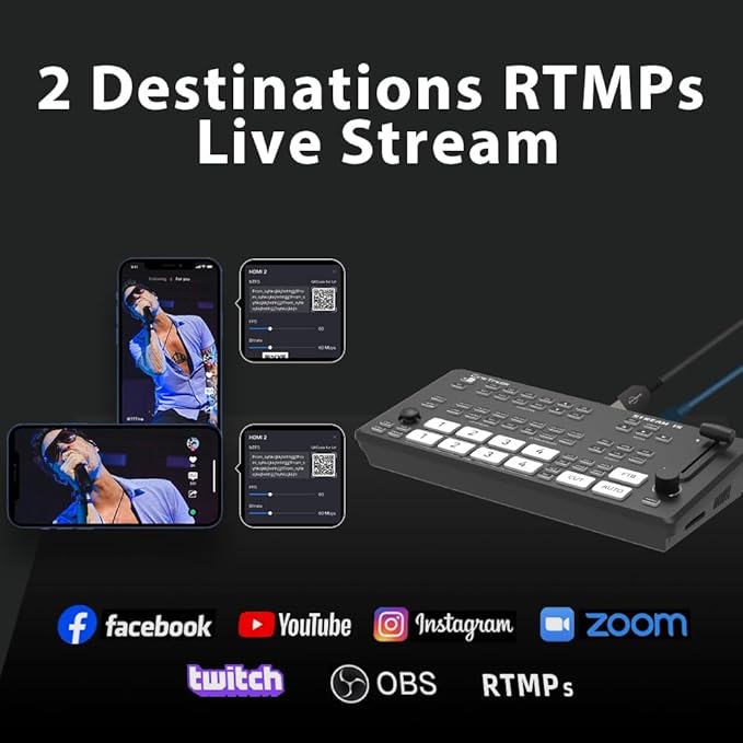 Stream SH 2HDMI & 2SDI Pro Video Switcher Mixer - PTZ Control, Dual-Format Live Streaming, Studio Effects & NDI Updatable