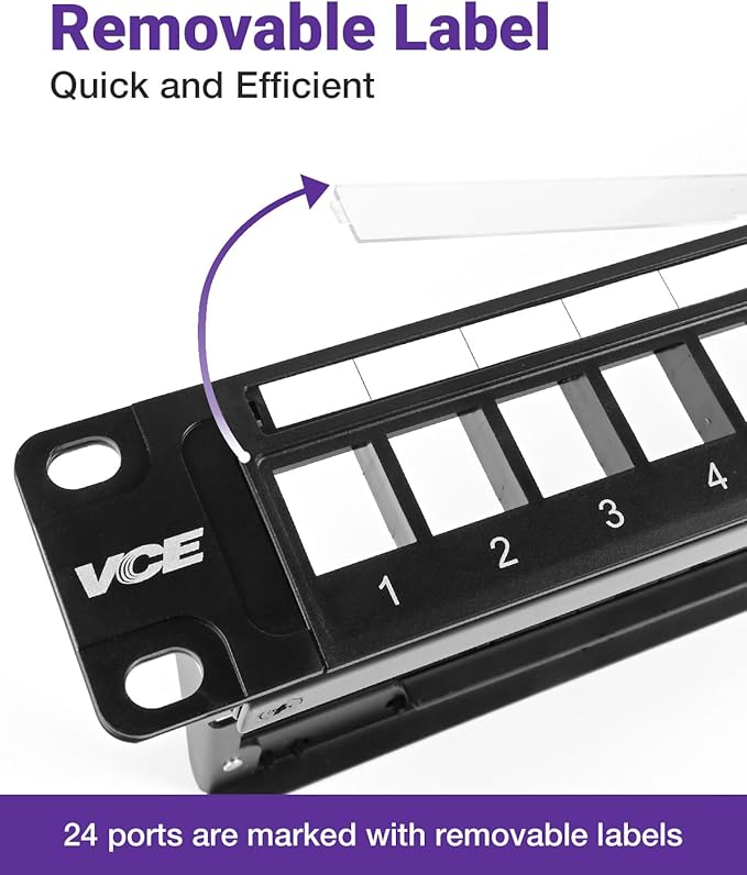 VCE 24 Port Patch Panel, 1U Blank Cat6 Rackmount Panel - Image 3