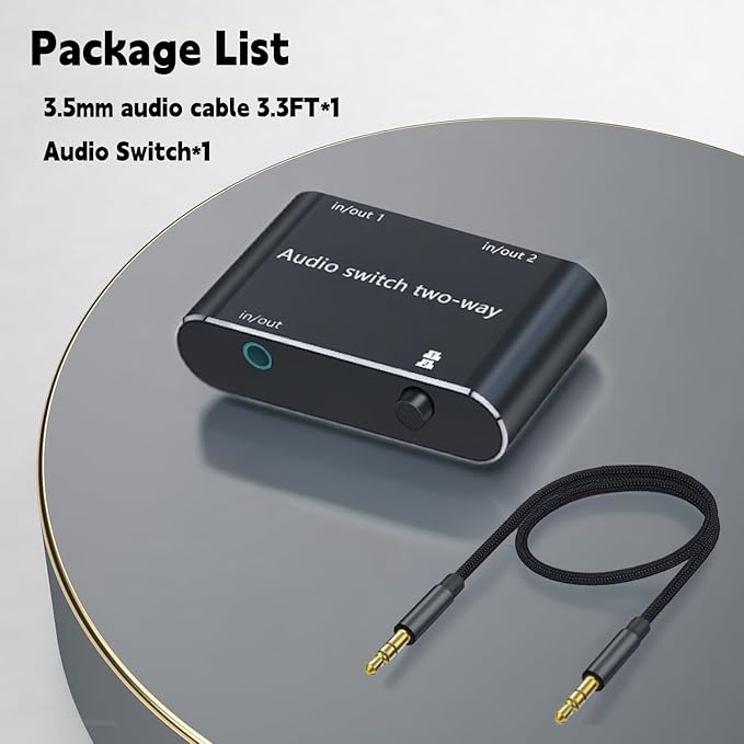 Audio Switch 3.5mm Bi-Direction Switch,Stereo Audio Switcher 2 in 1/1 in 2 Out,A udio Swit ch Headphone Manual Selector Splitter for PC Phone Laptop Headphone(Black)