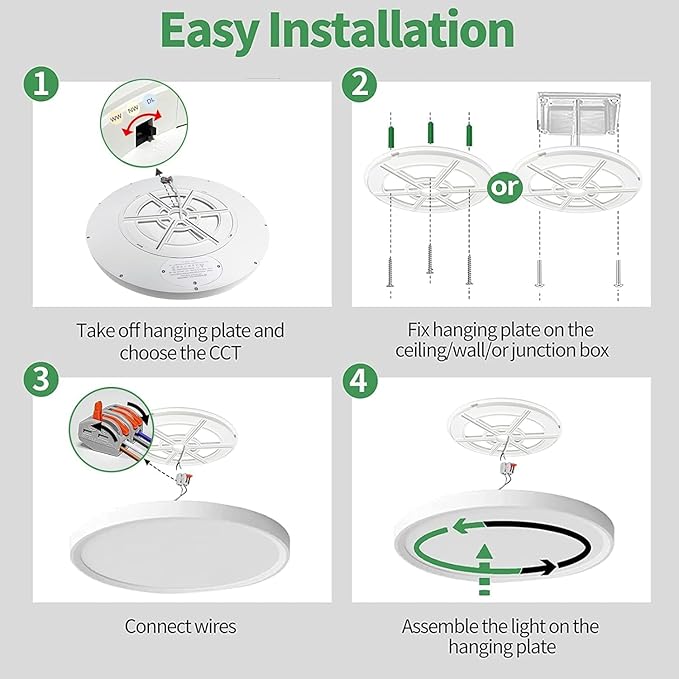 4PK 15.8 Inch LED Flush Mount Ceiling Light, 32W, 3480LM, 3000K/4000K/6000K CCT Selectable, Round Flat Panel Light Low Profile Ceiling Light Fitures for Hallway, Kitchen, Bedroom, Laundry Room