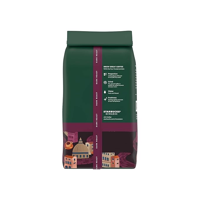 Starbucks Ground Coffee, Dark Roast Hot or Iced Coffee, Italian Roast, Six 12 oz Bags