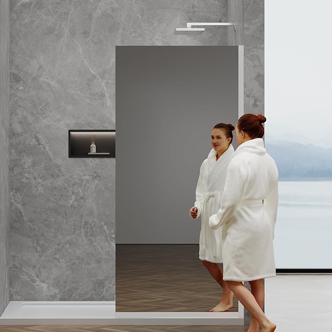 36"x76" Fixed Glass Shower Door, Single Mirror Privacy 3/8"(10mm) Thick Tempered Glass, Frameless Shower Glass Panel, Shower Screen Half Wall for Walk in Shower, Bright Chrome