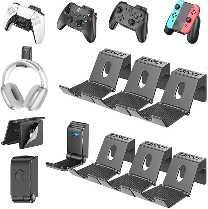 OIVO Controller & Headset Wall Mount Holder Stand, Foldable Headphone Stand, Gaming Controller Holder Hanger Hook, Universal Storage Organizer Controller/Earphone/Game Accessories-7 Packs