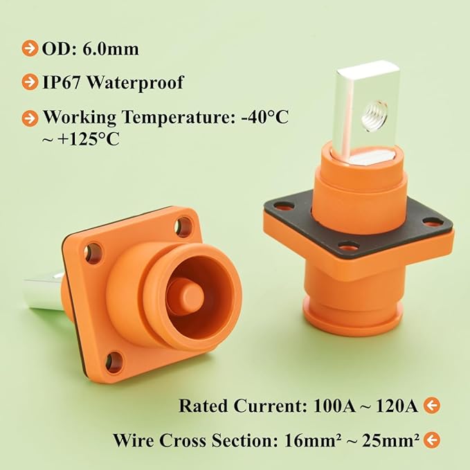 1 Set Battery Energy Storage Connector 120A 25mm² High Current HV Connectors Quick Plug Terminal Right Angle Plug and Socket IP67 Waterproof Power Adapter (Orange, 120A)