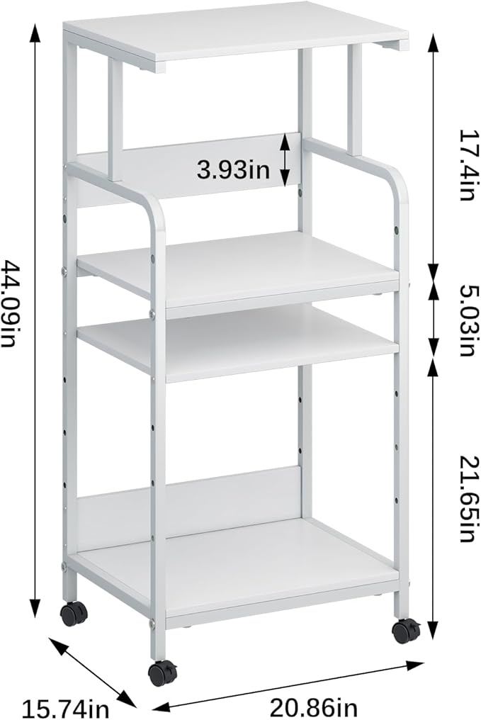 Arbuxzuy 4-Tier Printer Stand with Storage Shelf, Mobile Printer Table for Home Office, Adjustable Stand for Printer, Scanner, Fax (White)