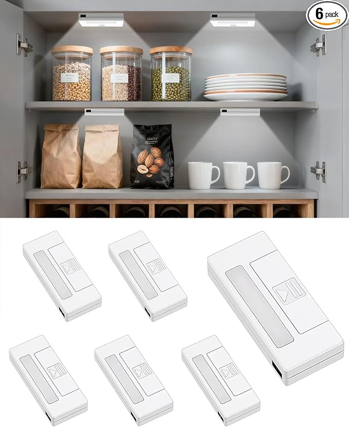 6 Pack Door Open Sensor Cabinet Lights, Cordless LED Cabinet Closet Light by Amagle