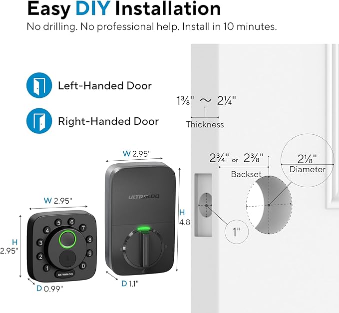 ULTRALOQ Bolt Smart Lock, Built-in Wi-Fi, Matter Over Thread, Works with Apple Home, Alexa, Google, 7-in-1 Keyless Entry Deadbolt with Fingerprint ID, App, Keypad, Remote Control, 18 Months Battery