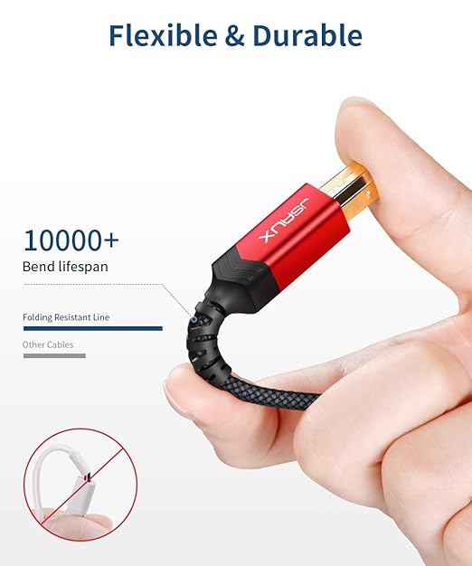 USB B 3.0 Cable, JSAUX USB A Male to B 3.0 Male (6.6ft/2M) USB 3.0 Type B Upstream Cord Nylon Braided Compatible with Docking Station, External Hard Drivers, Scanner, Printer and More(Black)