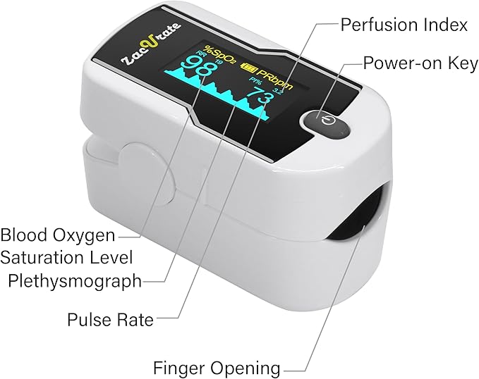 Zacurate 500E-B Wireless Bluetooth Fingertip Blood Pulse Oximeter Monitor with FREE App, SpO2, Heart Rate, Plethysmograph, and Perfusion Index Finger Oxygen Sensor Meter