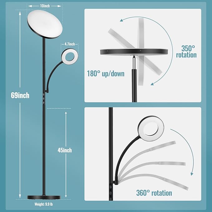 marctronic Floor Lamp, Upgraded 42W 4000LM Super Bright LED Floor Lamp for Living Room Bedroom, Dimmable Standing Reading Floor Lamps with Remote & Touch Control